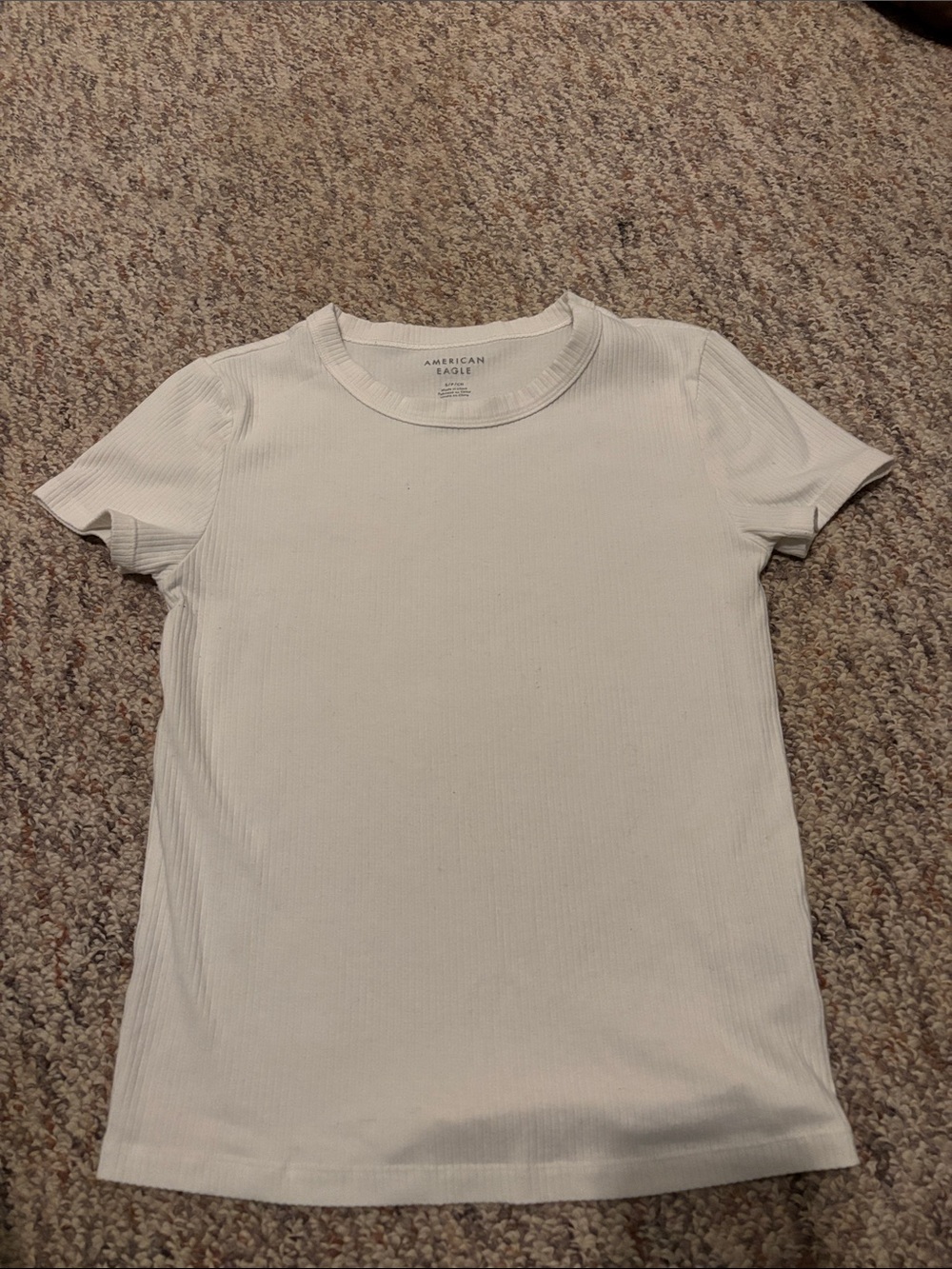 American Eagle Outfitters White Ribbed Short Sleeve Tee